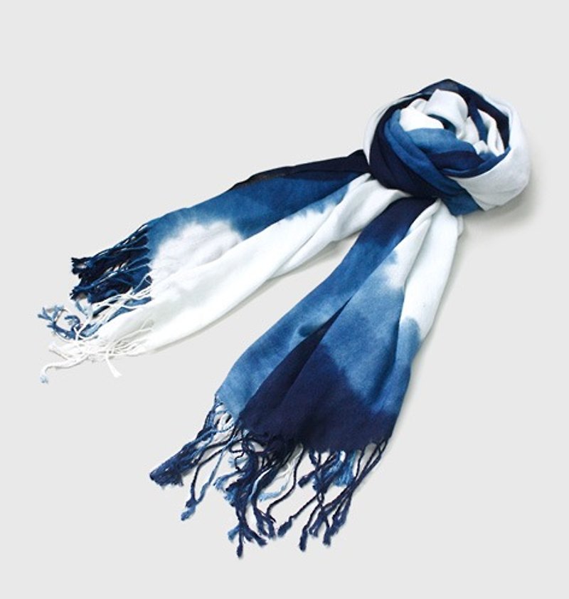 蓝染围巾(长流苏) - 丝巾 - 棉．麻 蓝色