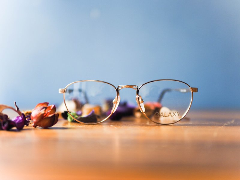 河水山 - 金丝局部雕花椭圆框眼镜 Japan 日本好学生 金框 椭圆 - 眼镜/眼镜框 - 其他金属 金色