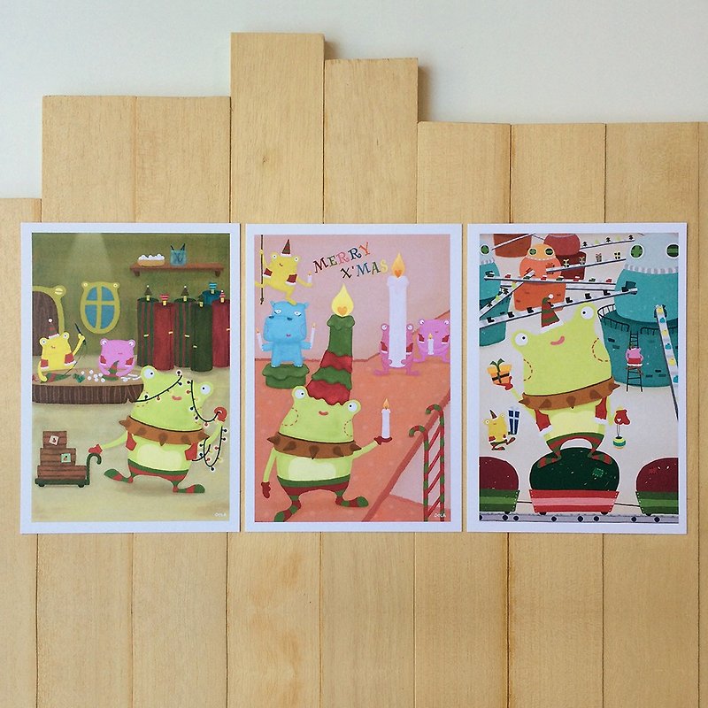 【圣诞蛙】圣诞明信片套组 - 卡片/明信片 - 纸 多色