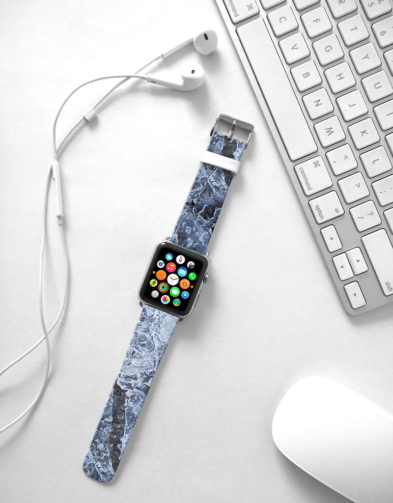 Apple Watch Series 1 , Series 2, Series 3 - Apple Watch 真皮手表带，适用于Apple Watch 及 Apple Watch Sport - Freshion 香港原创设计师品牌 - 冰花图纹 - 表带 - 真皮 