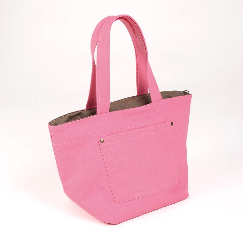 haute couture系列-外贴口袋托特包-玫瑰粉 - 手提包/手提袋 - 棉．麻 粉红色