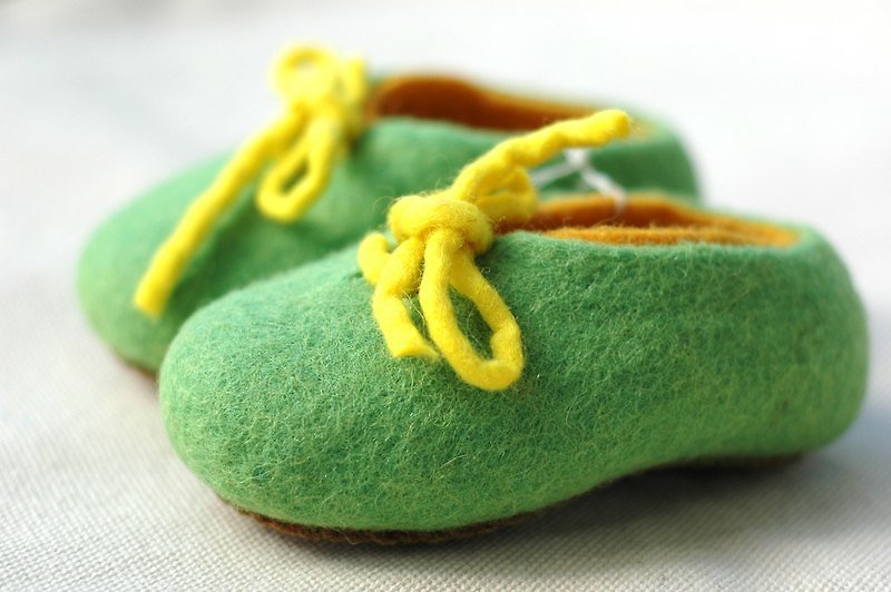 羊毛毡室内鞋Two Layer + Lace -弥月礼 婴儿鞋 童鞋 最后一双 - 满月礼盒 - 羊毛 绿色