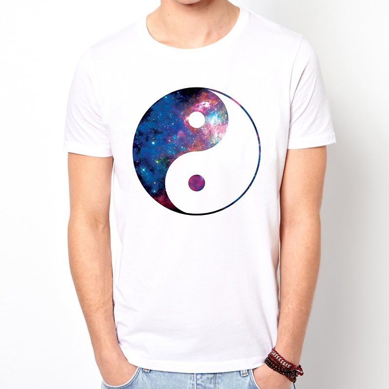 Ying Yang-Galaxy 短袖T恤-白色 太极 阴阳 银河系 宇宙 设计 - 男装上衣/T 恤 - 棉．麻 白色