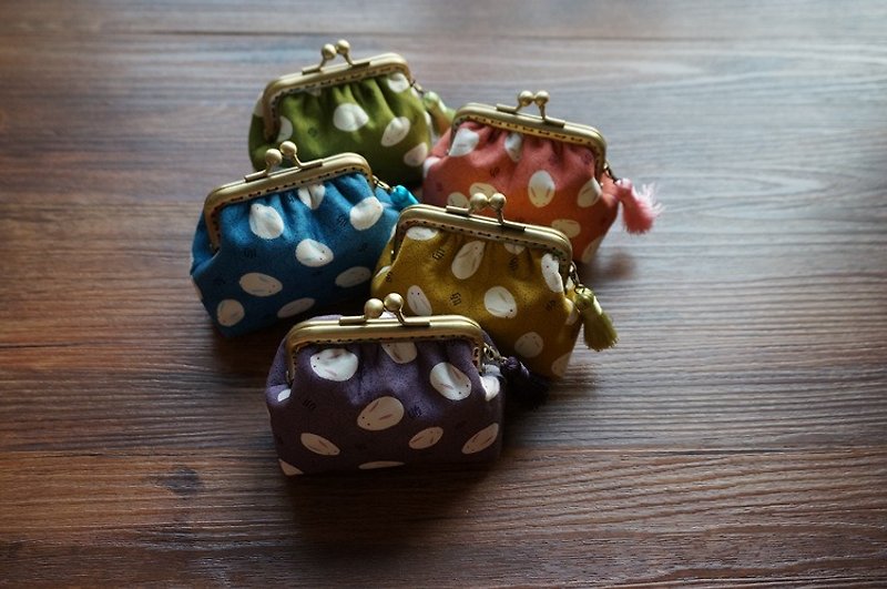 【小笼包系列】和风年糕兔口金包 彩虹色 棉麻硬币包 首饰收纳包 - 零钱包 - 其他材质 多色