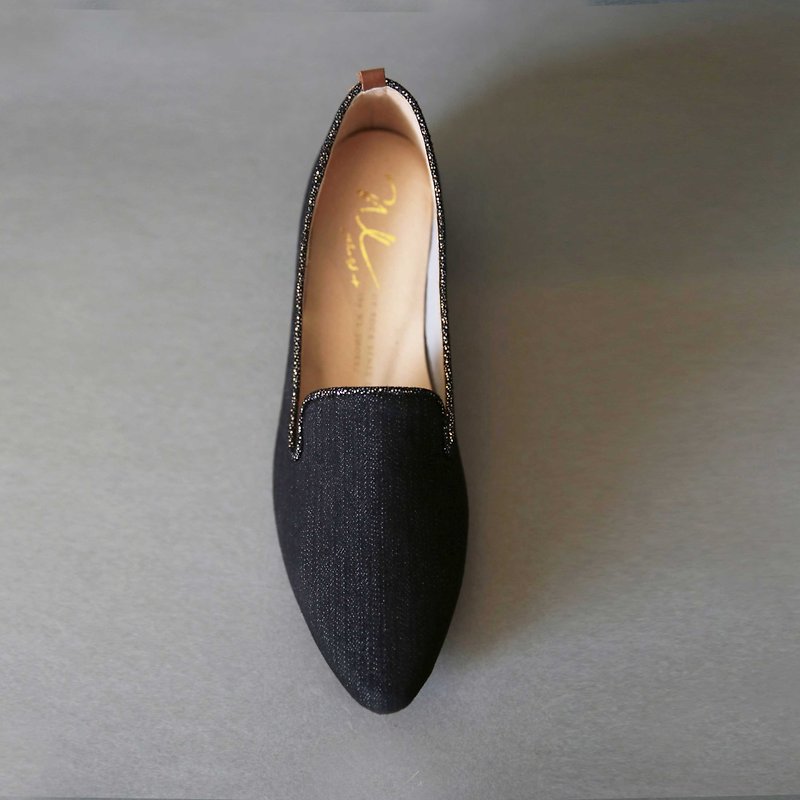 Denim Black (个性黑) Heeled Loafers 丹宁乐福 | WL - 女款牛津鞋/乐福鞋 - 棉．麻 黑色