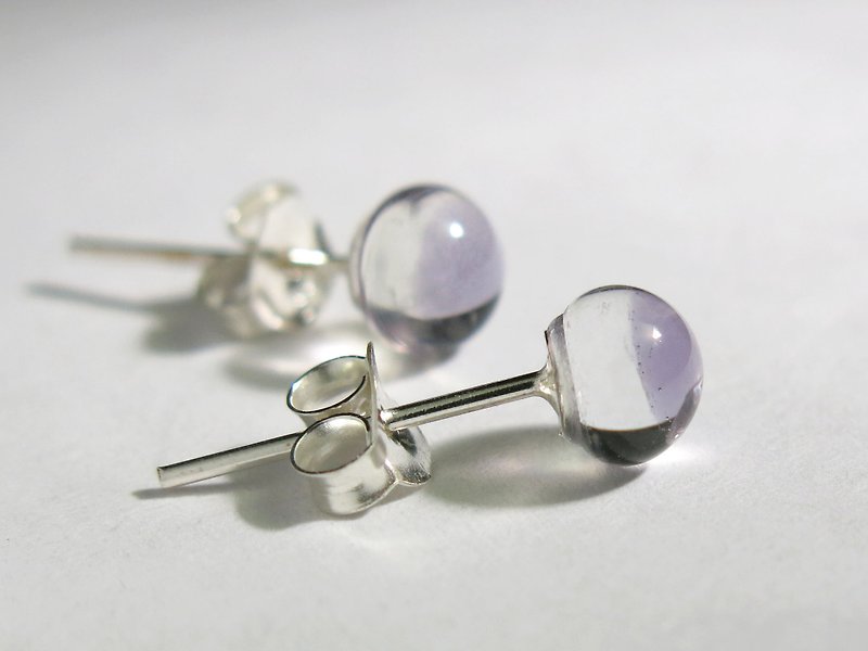 漾琉璃纯银耳环 / 透明紫水晶(耳针、耳夹) - 耳环/耳夹 - 玻璃 紫色