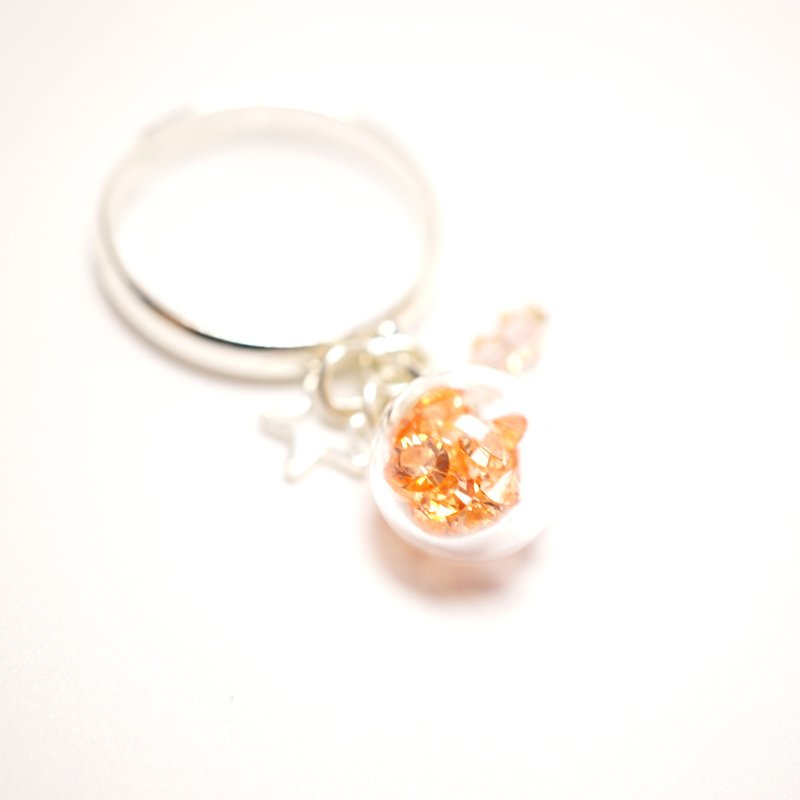 A Handmade 淡橙色水晶玻璃球指环 - 戒指 - 玻璃 