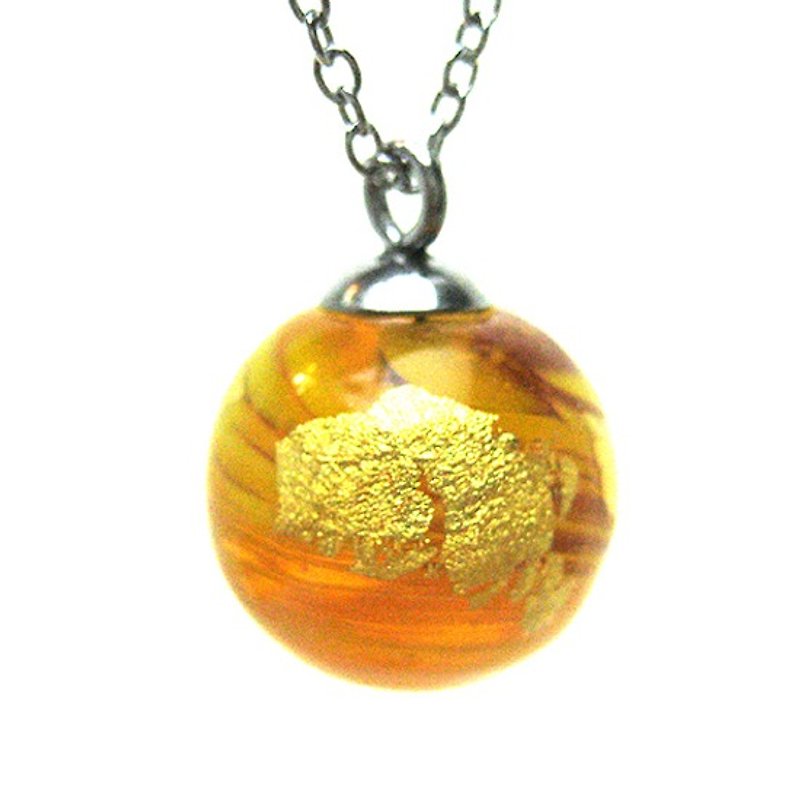 星球系列 金星  琉璃珠项链 - 锁骨链 - 玻璃 橘色