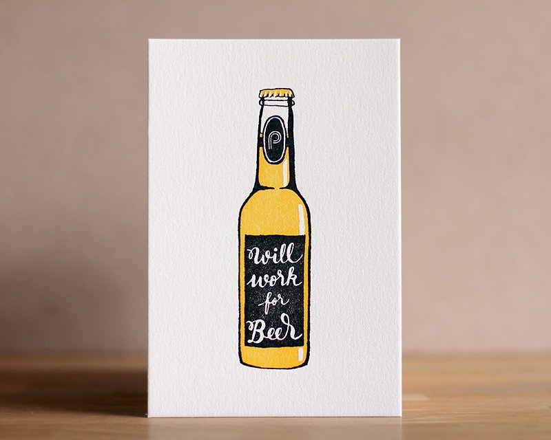 '为啤酒而活' 凸版印刷明信片 - 卡片/明信片 - 纸 黄色