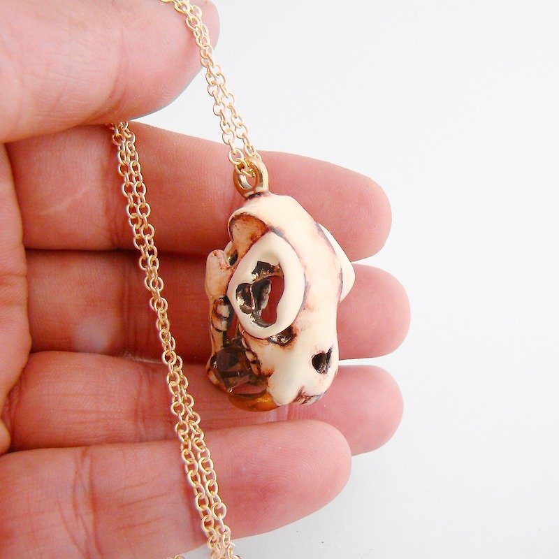 Realistic Saber tooth skull pendant in brass with smoky  quartz stone and oxidized antique color - 项链 - 其他金属 