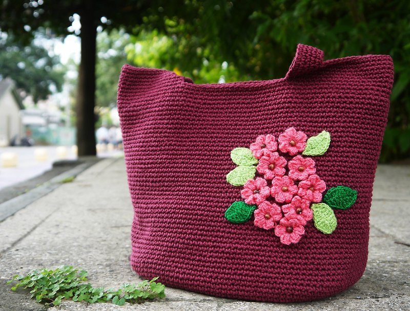 阿母の手织包-绣球花手织包 - 手提包/手提袋 - 其他材质 红色