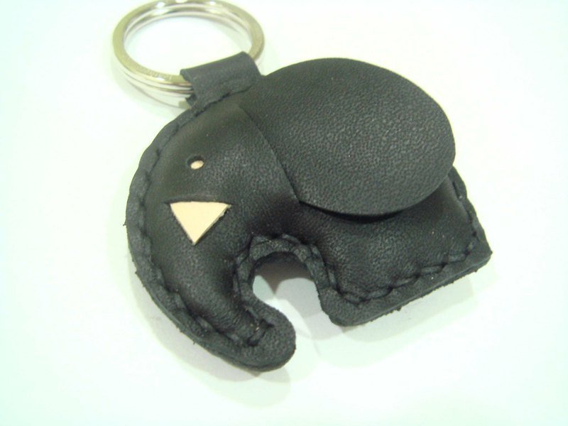 {Leatherprince 手工皮革} 台湾MIT 黑色 可爱 大象 纯手工缝制 皮革 钥匙圈 - 吊饰 - 真皮 黑色