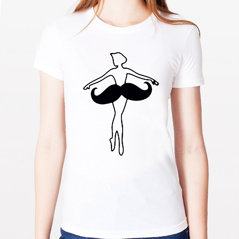 Ballerina Moustache女生短袖T恤2色 芭蕾舞 胡子 复古 文青 设计 - 女装 T 恤 - 棉．麻 白色