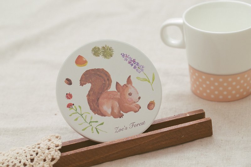 Zoe's forest 趴趴松鼠陶瓷杯垫－毕业礼物 - 杯垫 - 其他材质 咖啡色
