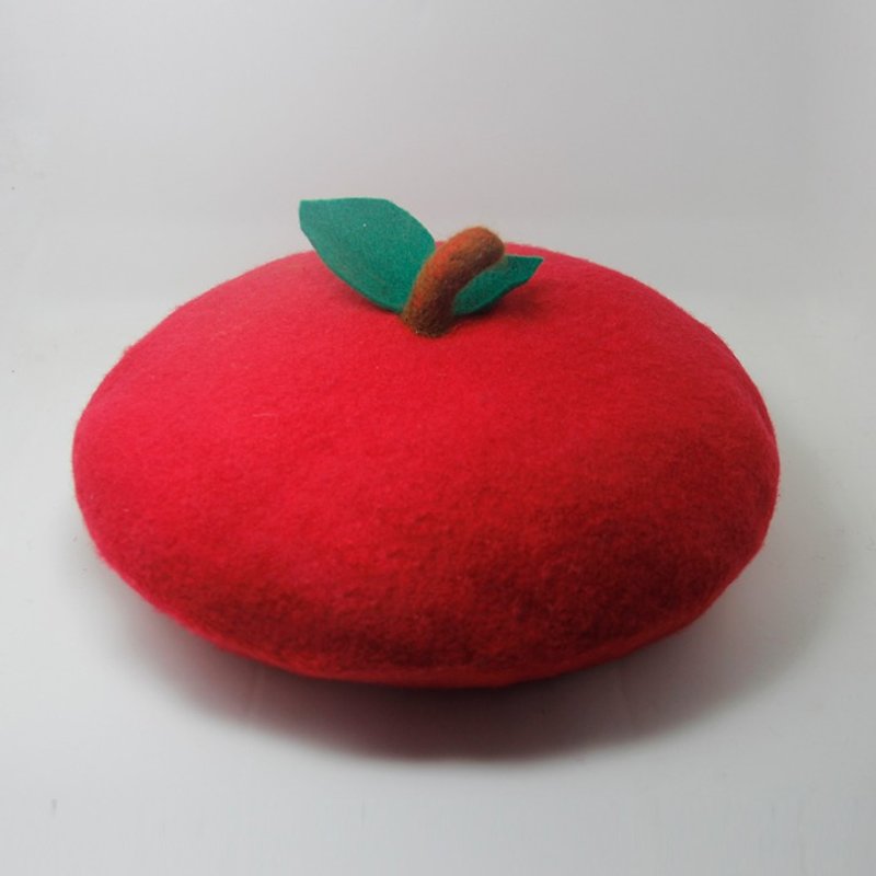 原创手工羊毛毡针毡贝雷帽画家帽圣诞礼物苹果帽 Christmas gifts - 帽子 - 羊毛 红色