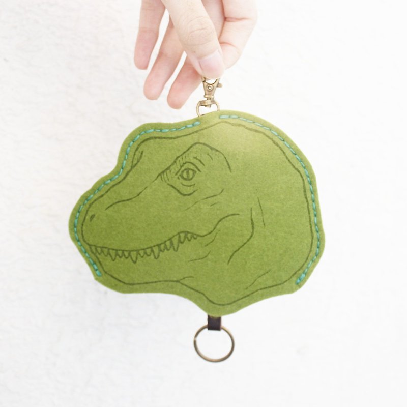 Animal-动物系列-羊毛毡手缝钥匙包钥匙套Key sets/恐龙-抹茶绿 - 钥匙链/钥匙包 - 羊毛 绿色