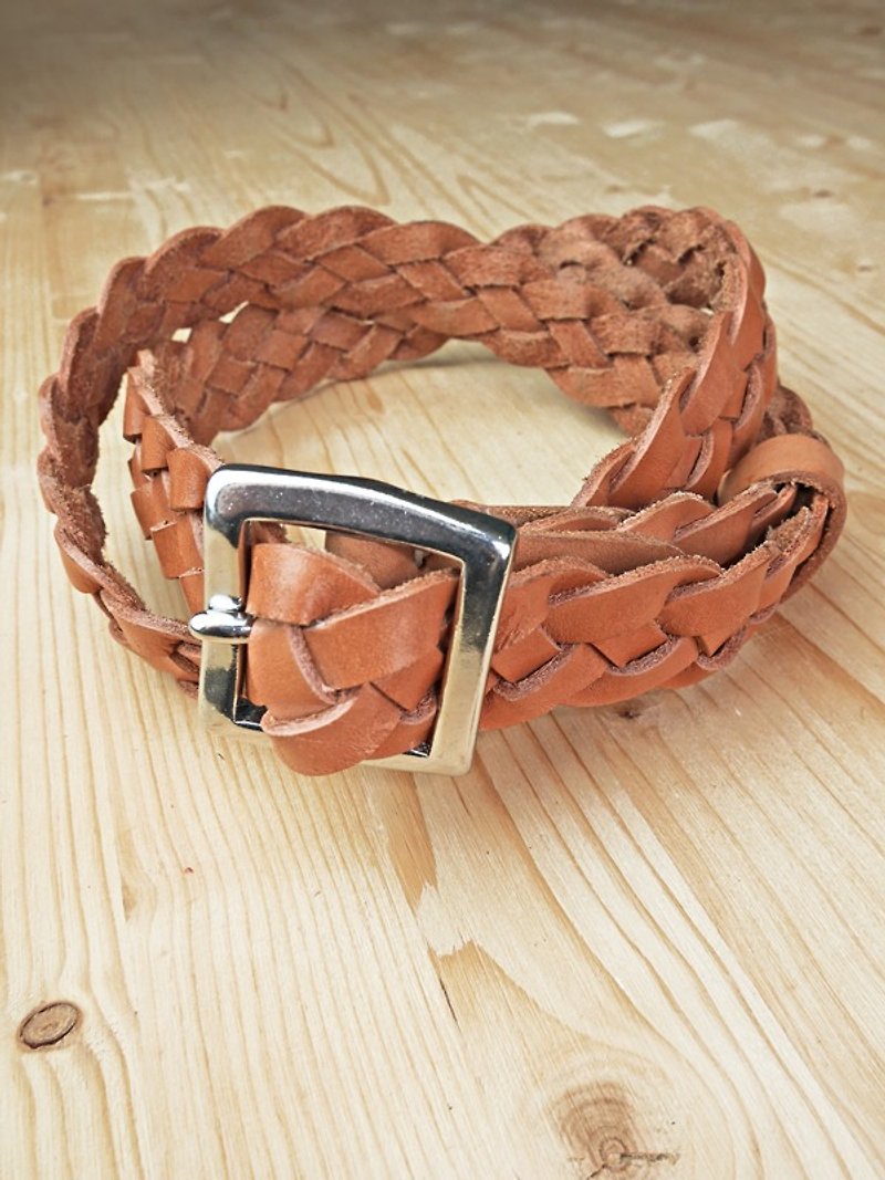 Chainloop 自制手工皮带 可订制尺寸 编织牛皮窄版皮带 - 腰带/皮带 - 真皮 咖啡色