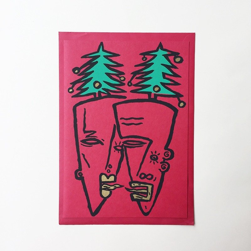 德国手工网版印刷卡片-欢乐圣诞萝卜人 | BETHGE - 卡片/明信片 - 纸 红色