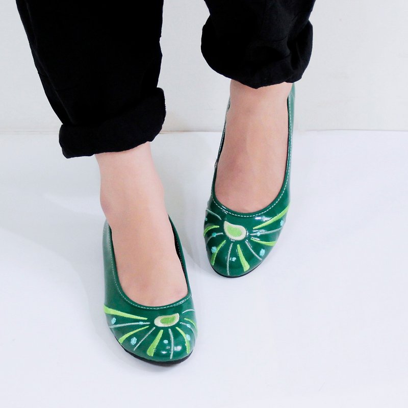 【夏日冰果室-情人果冰】唯美娃娃手工女鞋（零码鞋） - 女款休闲鞋 - 真皮 绿色