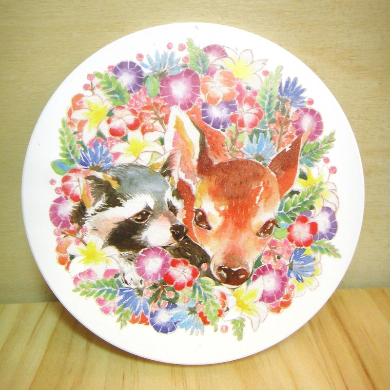 台湾莺歌陶磁吸水杯垫-北美浣熊&小鹿款 - 杯垫 - 其他材质 多色