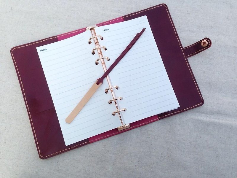 皮革活页笔记本_A6 酒红 Leather Notebook Cover - 笔记本/手帐 - 真皮 红色
