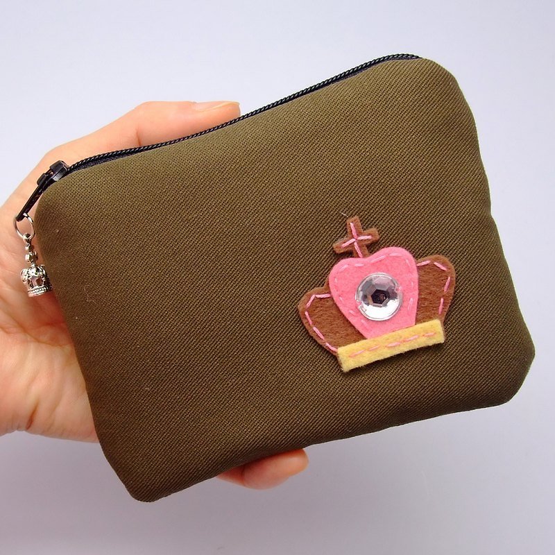 拉链零钱包，卡片包，钥匙包，耳机包，小物包 (皇冠) (ZS-54) - 零钱包 - 其他材质 咖啡色