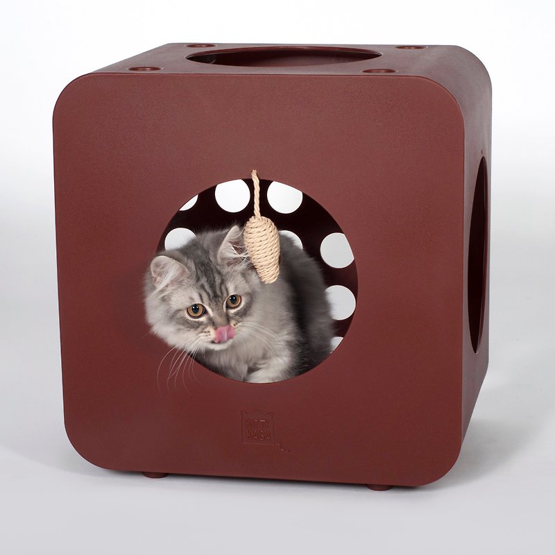  猫箱 猫屋 猫玩具 连 麻绳小老鼠 多功能 KITTY KASA-Recreation 组合式 猫屋 - 玩具 - 塑料 橘色