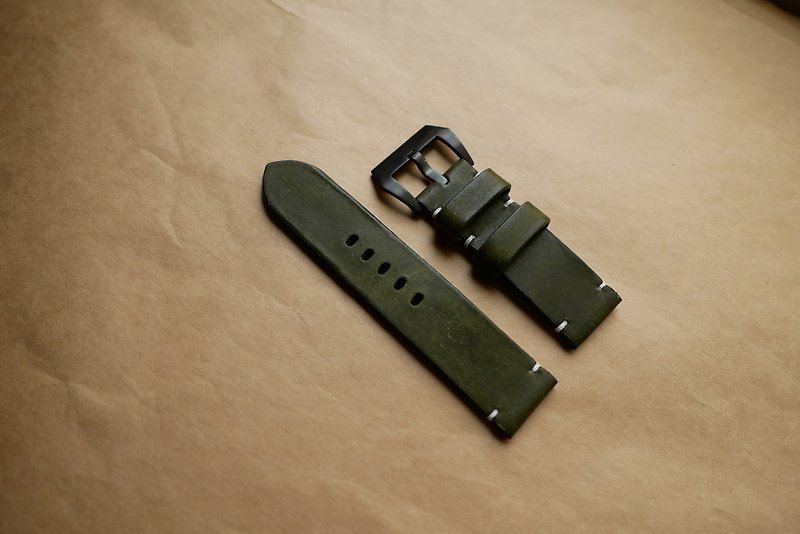 磨砂牛皮表带 - 简约款式A  / 手工表带 复古 旧化 - 表带 - 真皮 绿色