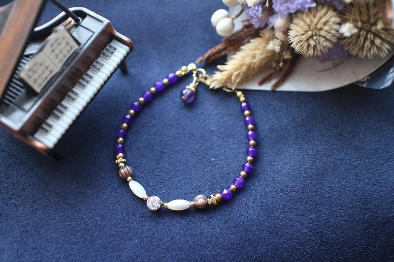 Fuchia~紫色朵朵~紫色玛瑙/紫水晶/黄铜/贝壳 手链 - 手链/手环 - 其他金属 