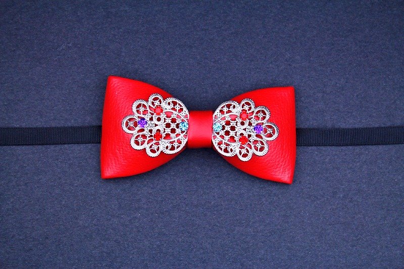 JIOU、Bow tie、限量手工领结、台湾原创设计、艺人穿搭、造型师配件、婚礼饰品、宠物领结 - 领带/领带夹 - 真皮 红色