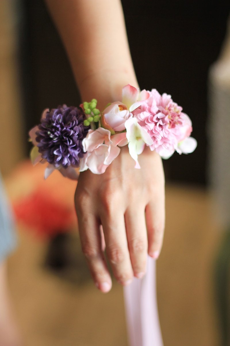 手腕花【仿真花系列】可爱小球菊 - 手链/手环 - 其他材质 紫色