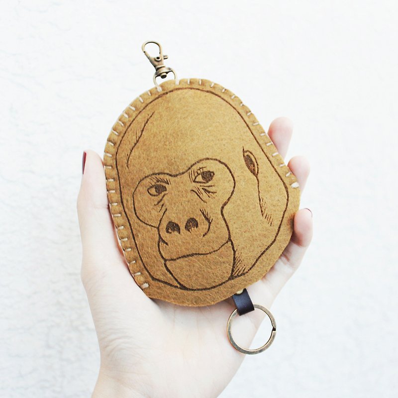 Animal-动物系列-羊毛毡手缝钥匙套钥匙包Key sets/猴子还是猩猩 - 钥匙链/钥匙包 - 羊毛 咖啡色