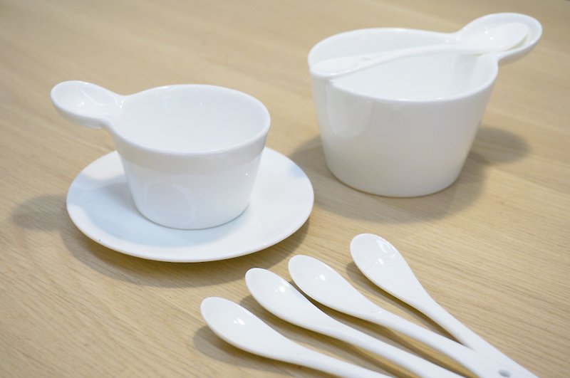 DULTON 白瓷咖啡杯汤匙 - 餐刀/叉/匙组合 - 瓷 白色