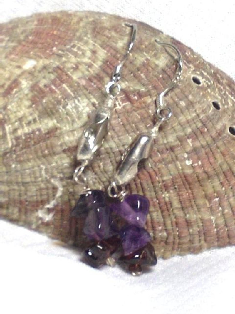 纯银加紫 - 耳环/耳夹 - 宝石 紫色