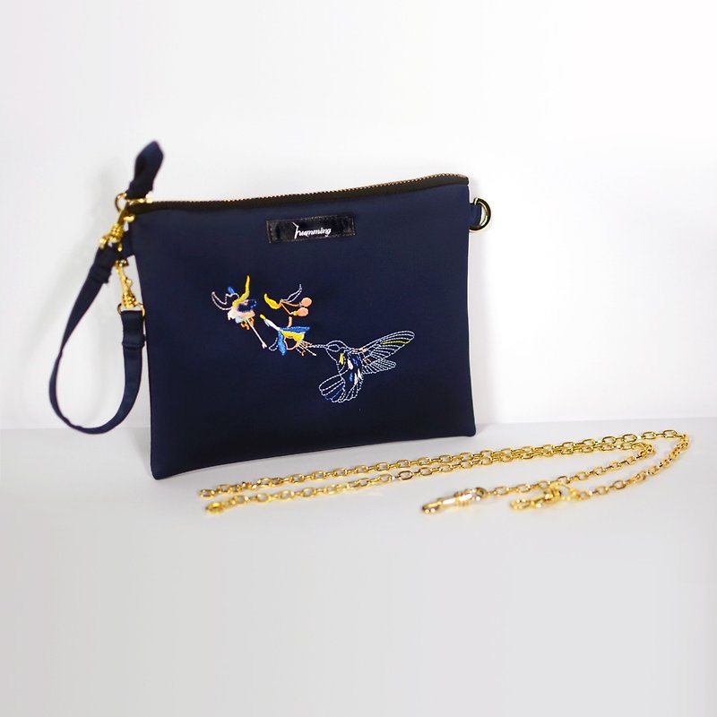 humming- 隐形蜂鸟 Embroidery Bag〈两用刺绣链包〉 - 侧背包/斜挎包 - 其他材质 蓝色