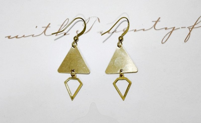 纯黄铜<钻石三角>-勾式耳环 #欧美风格 #时尚 - 耳环/耳夹 - 铜/黄铜 金色