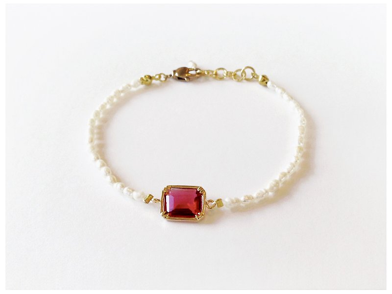 Minertés=典雅宝石红水晶·珍珠手链 - 手链/手环 - 宝石 红色