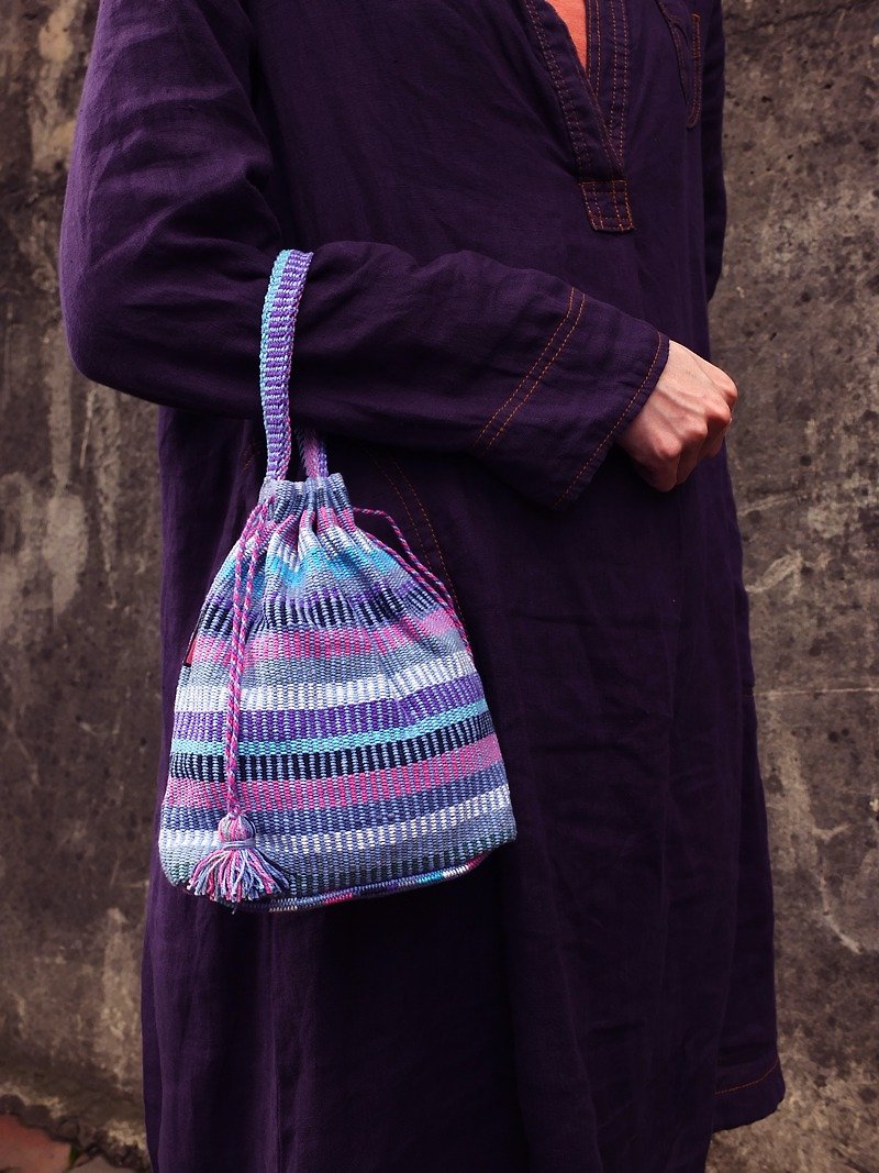 <全台独家手工编织>尼泊尔RHN束口袋 / 万用袋 / 水桶包（粉紫彩纹） - 手提包/手提袋 - 其他材质 紫色
