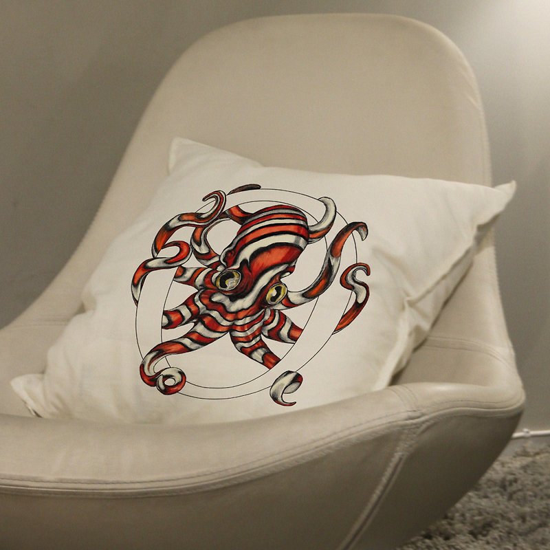 Octopus 章鱼 手绘字母抱枕 - 枕头/抱枕 - 棉．麻 白色