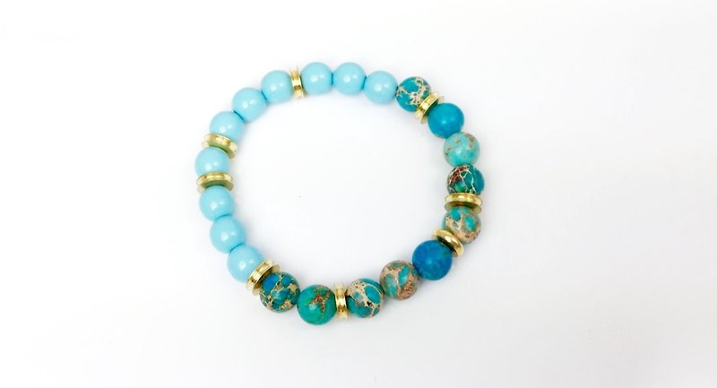 “土耳其石 x 浅蓝彩珠” - 手链/手环 - 其他材质 蓝色