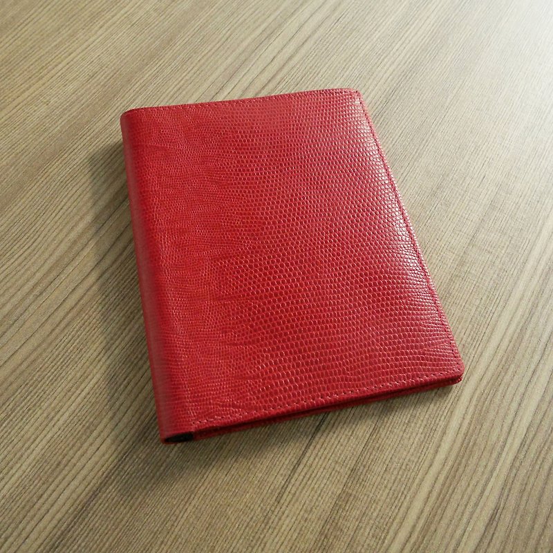 蜥蜴纹羊皮-皮革护照夹／红 - 护照夹/护照套 - 真皮 红色