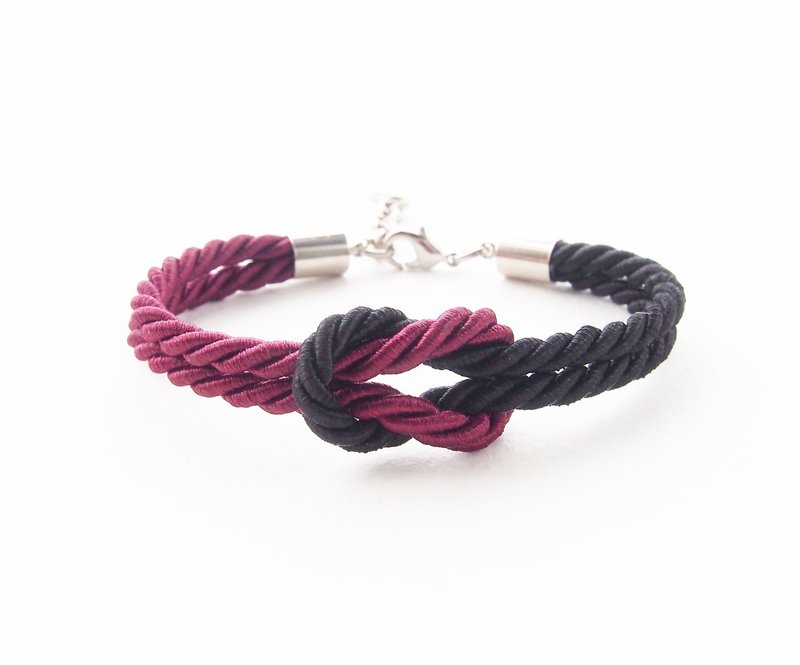 Maroon and Black knot rope bracelet - 手链/手环 - 其他材质 红色