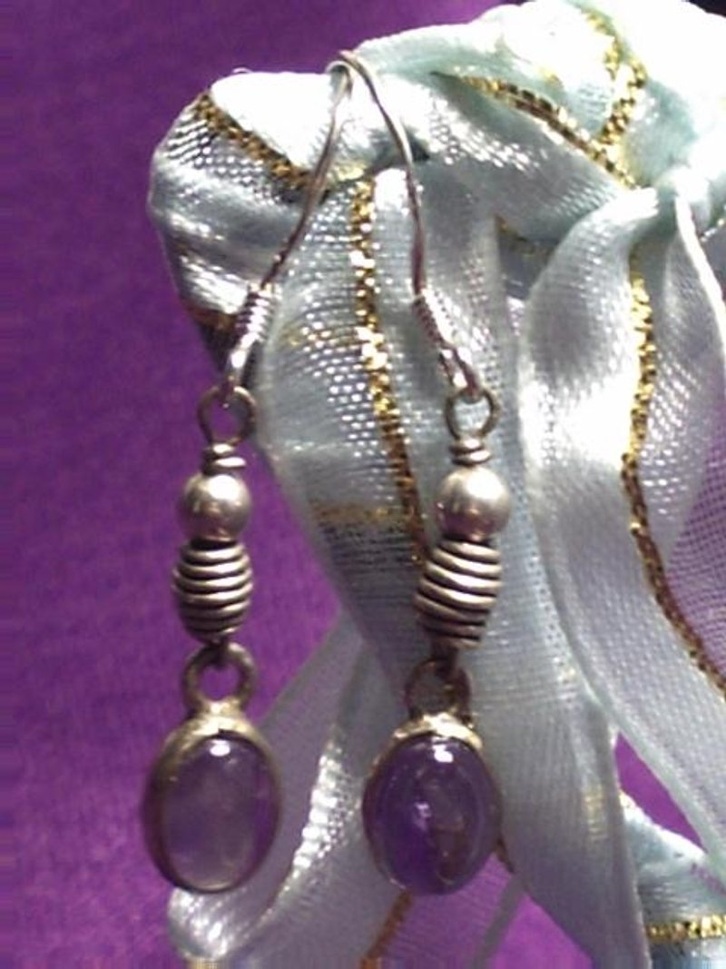 纯银紫晶耳环 - 耳环/耳夹 - 宝石 多色