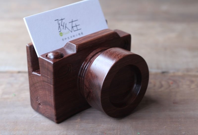 手工木制微型相机 | 名片便条纸//便利座 - 文件夹/资料夹 - 木头 咖啡色