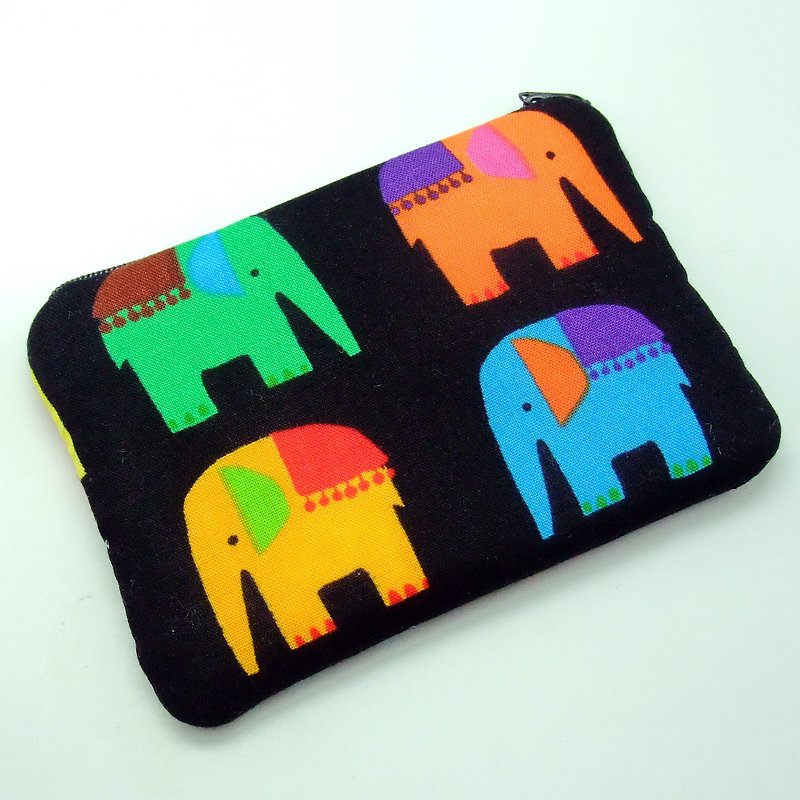 拉链零钱包，卡片包，钥匙包，耳机包，小物包 (彩色大象) (ZS-115) - 零钱包 - 棉．麻 多色