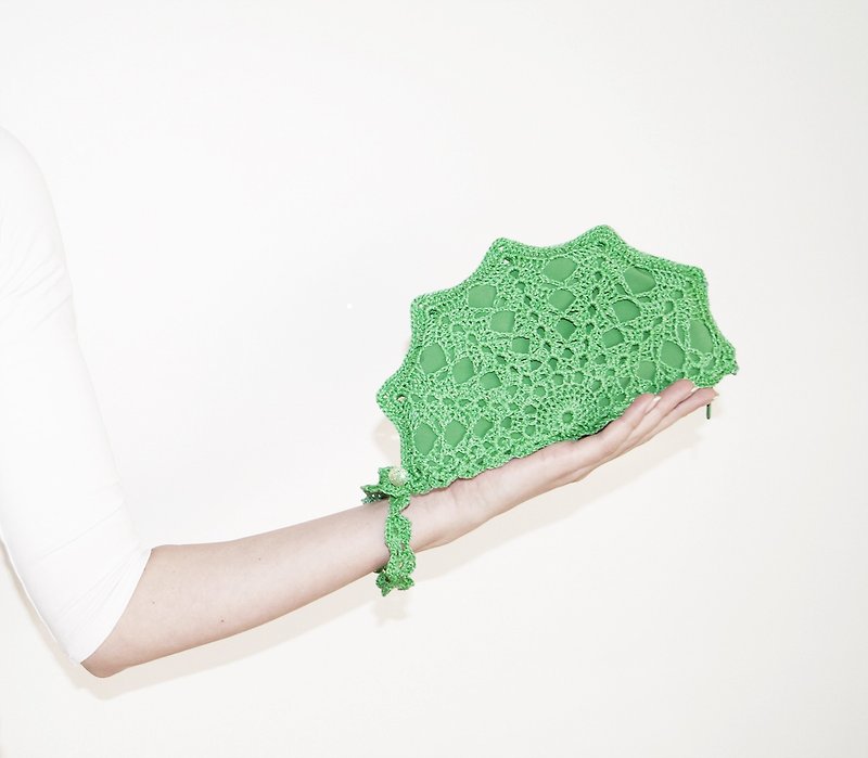 Jade Green Clutch Bag - Green Formal Clutch Bag - Crochet Purse - Small Wristlet Bag - Bridesmaid Clutch Purse - Nephrite Green Lace Purse - 其他 - 其他材质 绿色