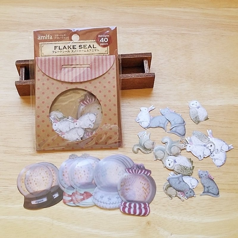 amifa Flake Seal 装饰贴纸组【水晶球+小动物 (28973)】共40枚 - 贴纸 - 纸 多色