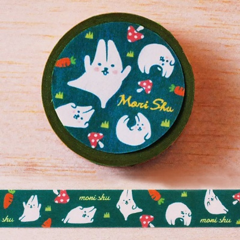 Mori Shu麻糬兔森林蘑菇款纸胶带 - 纸胶带 - 纸 绿色