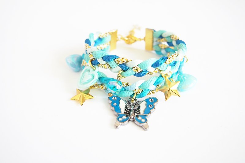 Blue butterfly bracelet - double stand bracelet - 手链/手环 - 其他材质 蓝色