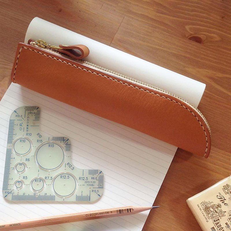 弯月 皮革笔袋 -自然棕 - 铅笔盒/笔袋 - 真皮 咖啡色